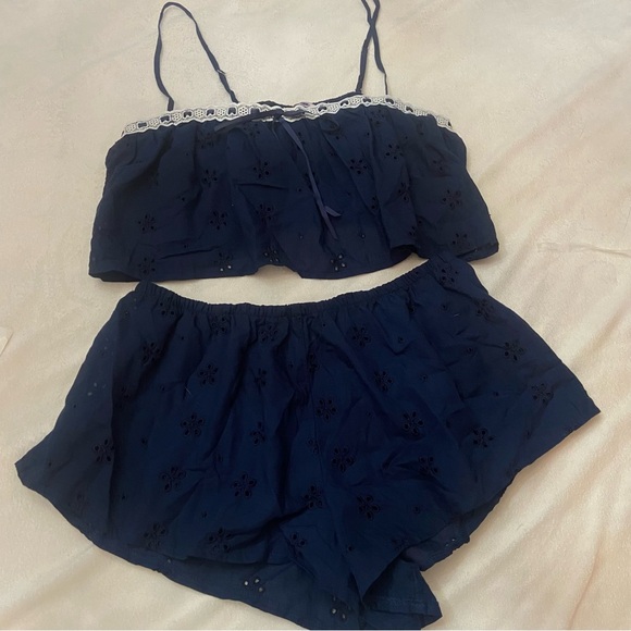 New! Victoria's Secret Navy Blue eyelet Pajama Set 1142 - Picture 2 of 9